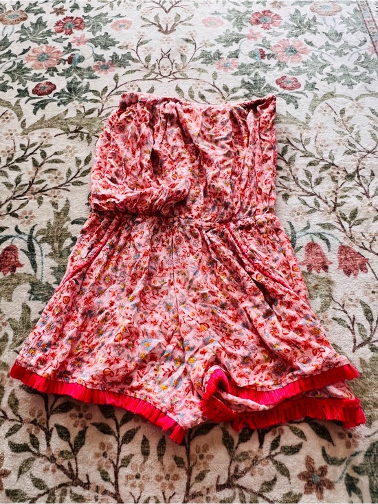 Poupette St. Barth Pants - Poupette St Barth Strapless Romper Floral Medium Pink Red